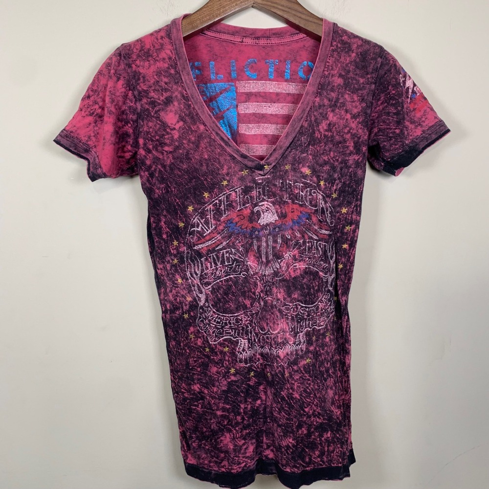 Vintage Affliction Y2K Dead Head Black/Red Lava Reversible V-Neck T-Shirt Med